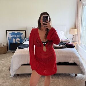 Monday Swimwear Red Knit Cover-Up Dress